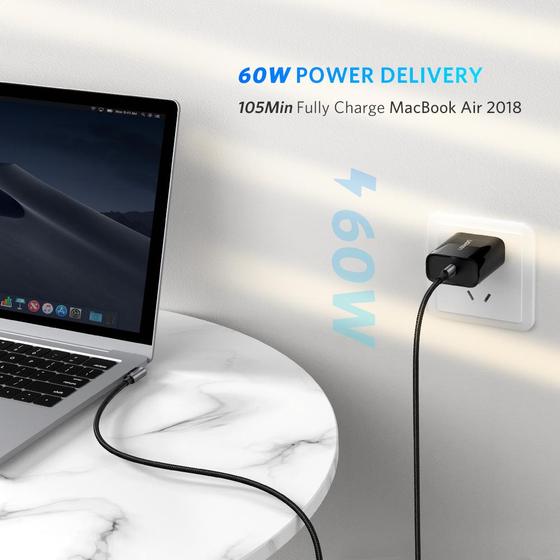 Cable USB C a USB C carga rápida de 60W en ángulo 90°